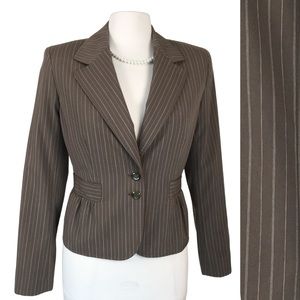 Nine West Pinstripe Chocolate Brown Blazer Jacket size 8